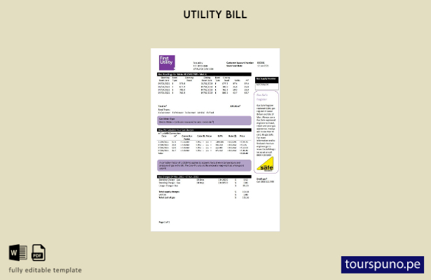 lista para imprimir plantilla de factura de Warwick First Utility del Reino Unid